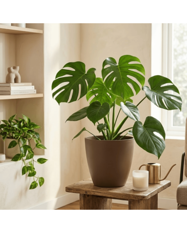 Pot de Fleurs Ciment 28 cm de Hauteur, 12 L Intérieur/Extérieur Marron