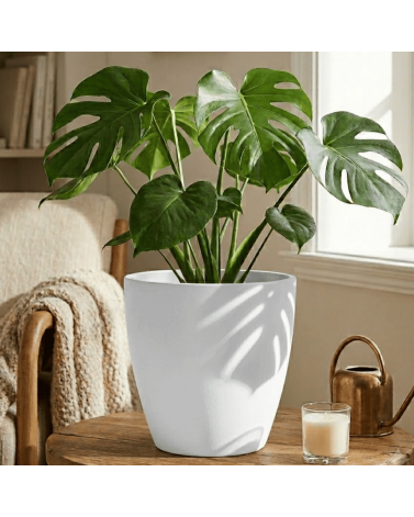 Pot de Fleurs Ciment 28 cm de Hauteur, 12 L Intérieur/Extérieur Blanc