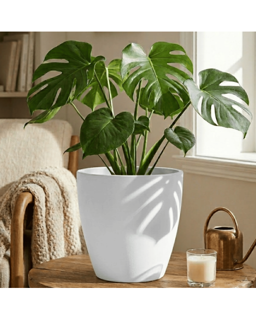 Pot de Fleurs Ciment 28 cm de Hauteur, 12 L Intérieur/Extérieur Blanc