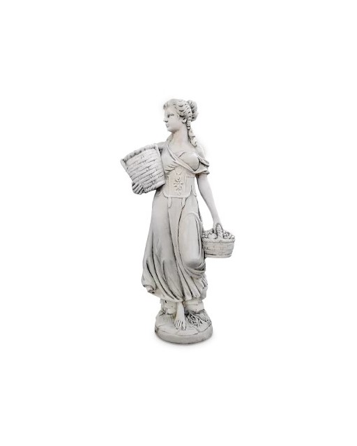 Statue décorative extérieure en pierre jeune fille avec paniers