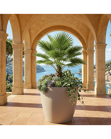 Pot de Fleurs Ciment 47 cm de Hauteur, 80 L Intérieur/Extérieur Taupe