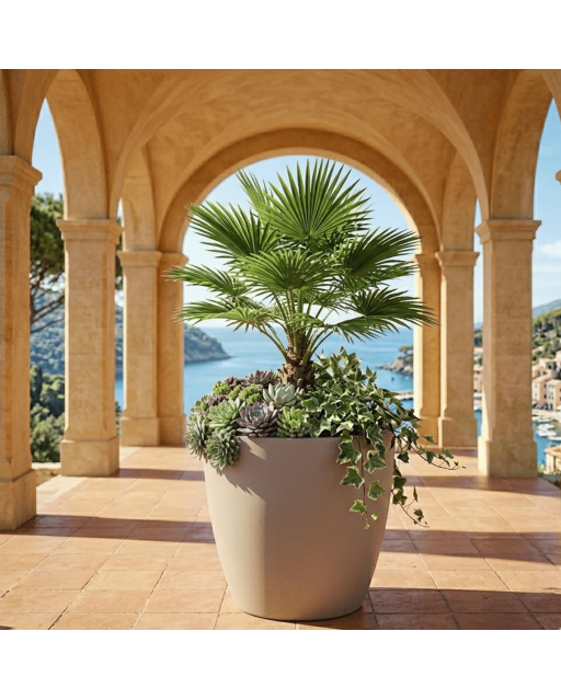 Pot de Fleurs Ciment 47 cm de Hauteur, 80 L Intérieur/Extérieur Taupe