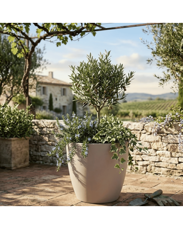 Pot de Fleurs Ciment 47 cm de Hauteur, 80 L Intérieur/Extérieur Taupe