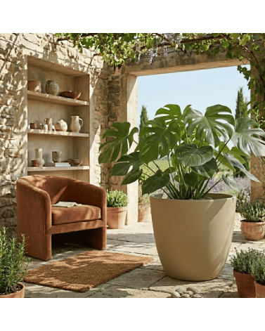 Pot de Fleurs Ciment 47 cm de Hauteur, 80 L Intérieur/Extérieur Kaki