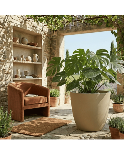 Pot de Fleurs Ciment 47 cm de Hauteur, 80 L Intérieur/Extérieur Kaki