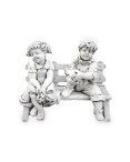 Statue de Jardin en Pierre Enfants sur un Banc