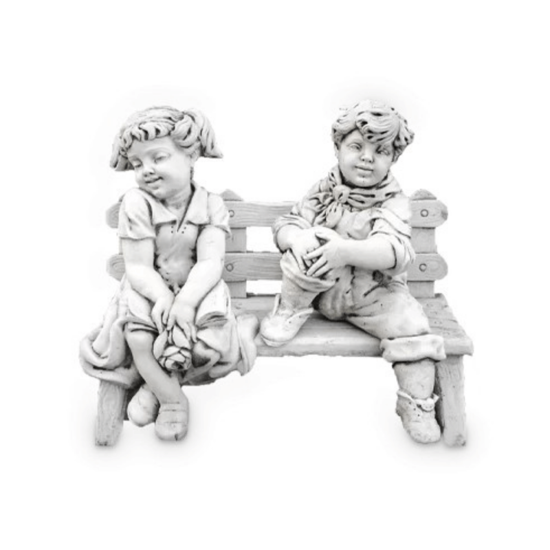 Statue de Jardin en Pierre Enfants sur un Banc H.70 cm Statue de Jardin en Pierre Enfants sur un Banc H.70 cm