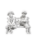 Statue de Jardin en Pierre Enfants sur un Banc H.70 cm Statue de Jardin en Pierre Enfants sur un Banc H.70 cm