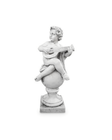 Statue de Jardin en Pierre Chérubin avec Mandoline H.100 cm