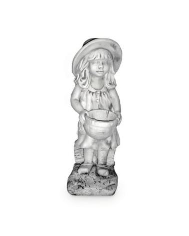Statue de Jardin en Pierre Fillette avec Pot de Fleur H.65 cm