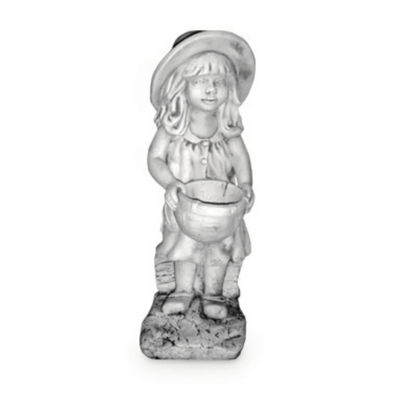 Statue de Jardin en Pierre Fillette avec Pot de Fleur H.65 cm