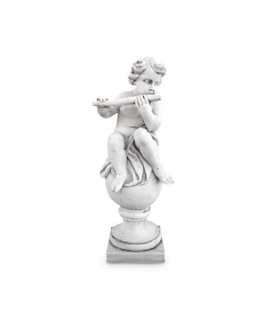 Statue de Jardin en Pierre Chérubin avec Flûte H.100 cm