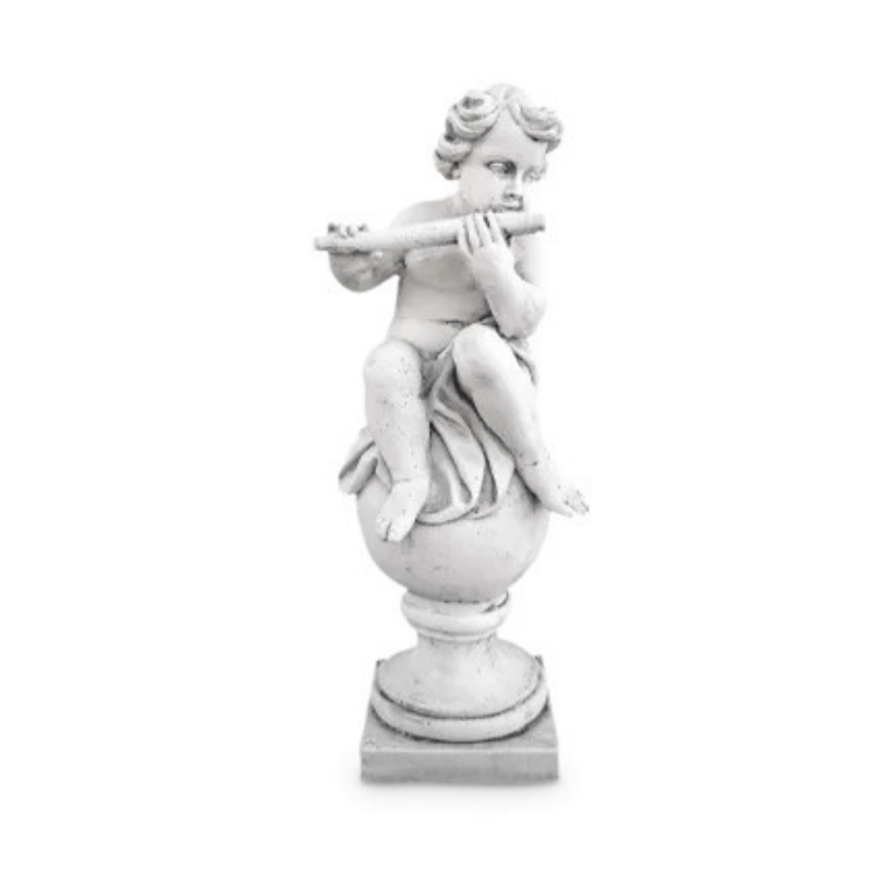 Statue de Jardin en Pierre Chérubin avec Flûte H.100 cm Statue de Jardin en Pierre Chérubin avec Flûte H.100 cm
