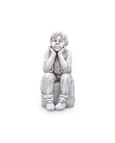 Statue de Jardin en Pierre Garçon sur son Rocher H.70 cm