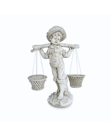 Statue de Jardin en Pierre Petit Garçon Portant de l'Eau H.65 cm