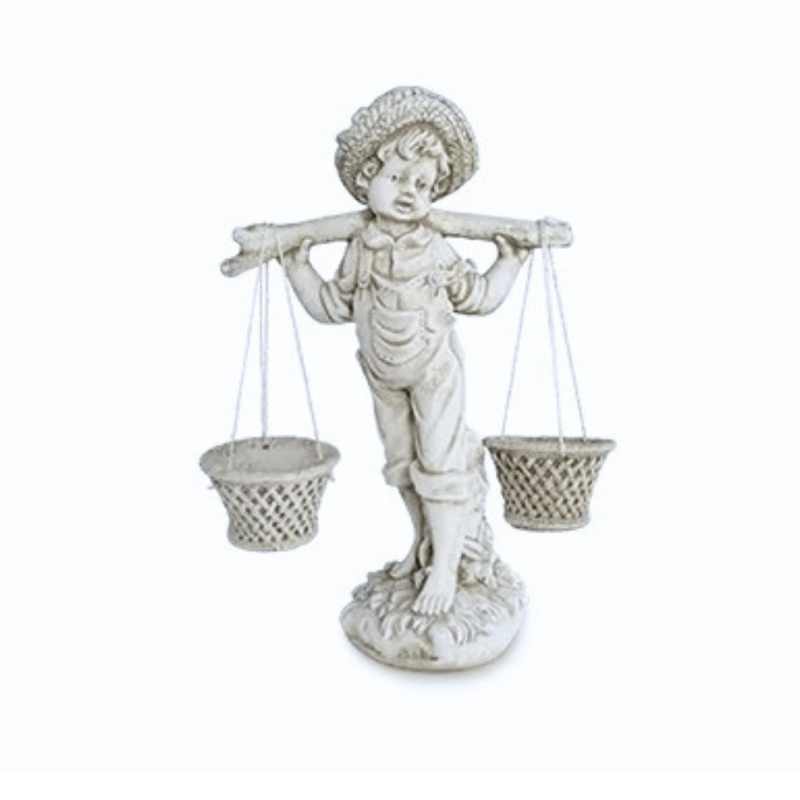 Statue de Jardin en Pierre Petit Garçon Portant de l'Eau H.65 cm