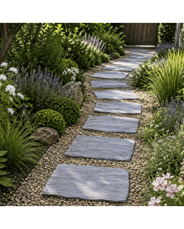 Pas Japonais Rectangulaire Imitation Schiste 40 x 30 x 2,5 cm Gris