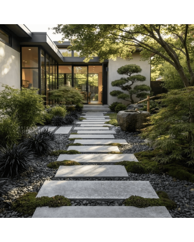 Pas Japonais Rectangulaire Imitation Bois 59 x 20 x 2,5 cm Gris