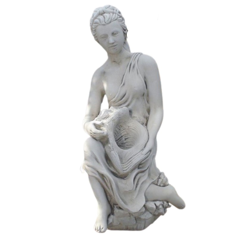 Statue de Jardin en Pierre Diane Assise tenant un Coquillage
