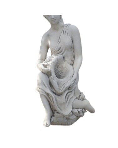 Statue de Jardin en Pierre Diane Assise tenant un Coquillage