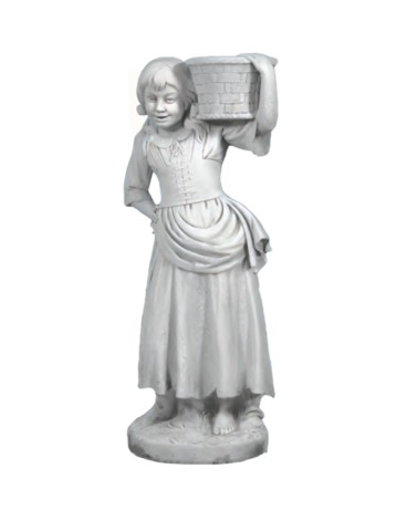 Statue de Jardin en Pierre Fillette Portant un Panier