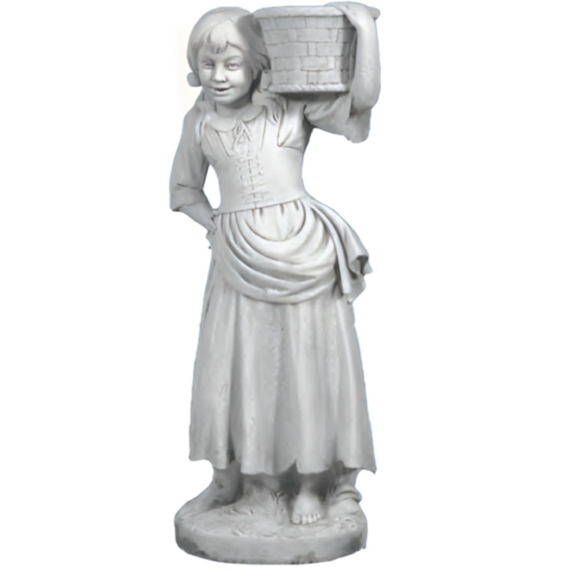 Statue de Jardin en Pierre Fillette Portant un Panier