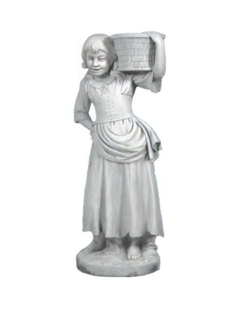 Statue de Jardin en Pierre Fillette Portant un Panier