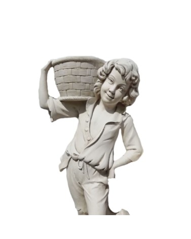 Statue de Jardin en Pierre Garçon Portant un Panier
