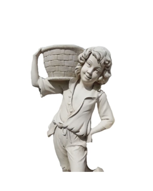 Statue de Jardin en Pierre Garçon Portant un Panier