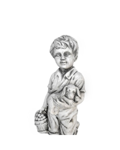 Statue de Jardin en Pierre Garçon et son Lapin