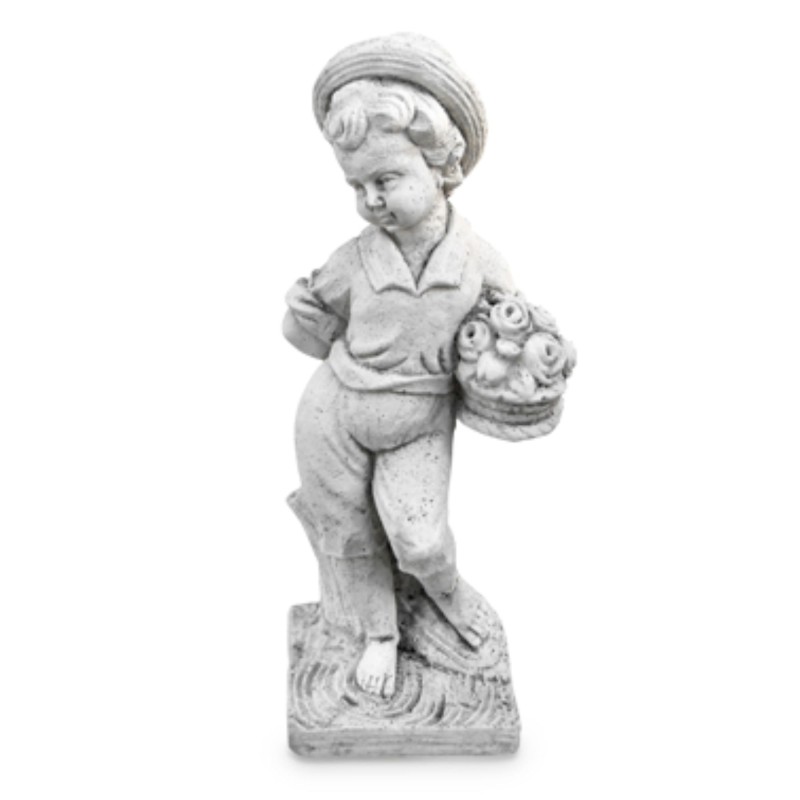 Statue de Jardin en Pierre Garçon au Printemps