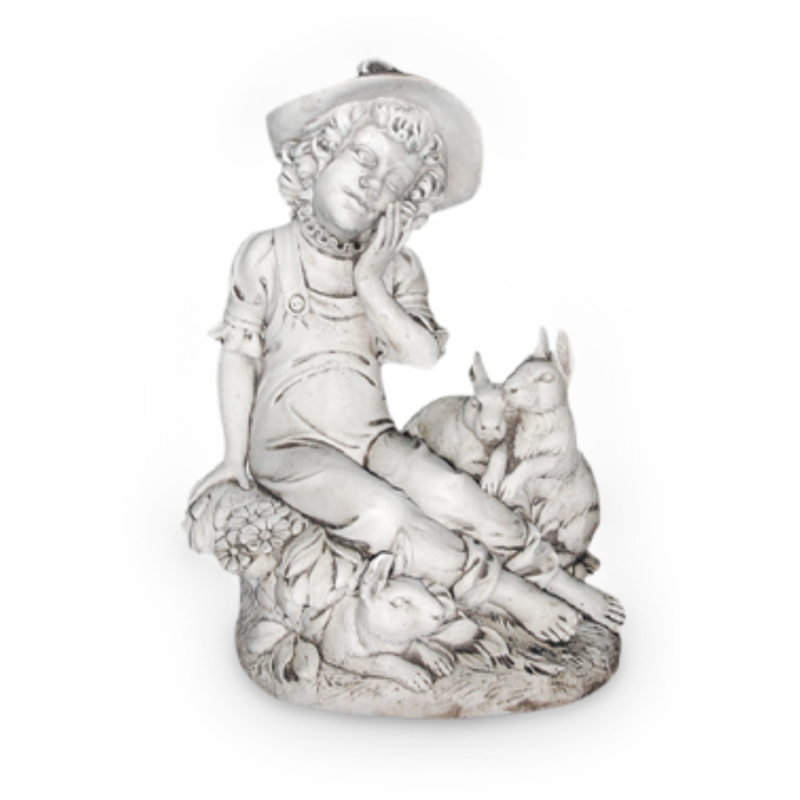 Statue de Jardin en Pierre Fillette avec ses Lapins H.70 cm