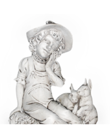 Statue de Jardin en Pierre Fillette avec ses Lapins H.70 cm