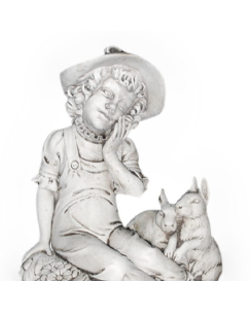 Statue de Jardin en Pierre Fillette avec ses Lapins H.70 cm