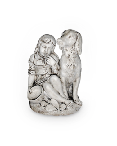 Statue de Jardin en Pierre Fillette Assise avec son Chien H.55 cm