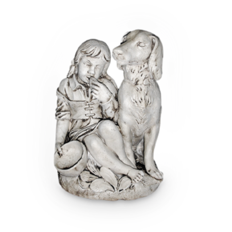 Statue de Jardin en Pierre Fillette Assise avec son Chien H.55 cm