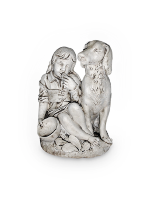 Statue de Jardin en Pierre Fillette Assise avec son Chien
