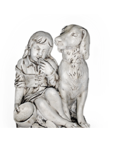 Statue de Jardin en Pierre Fillette Assise avec son Chien H.55 cm
