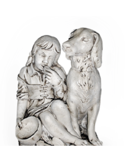 Statue de Jardin en Pierre Fillette Assise avec son Chien H.55 cm
