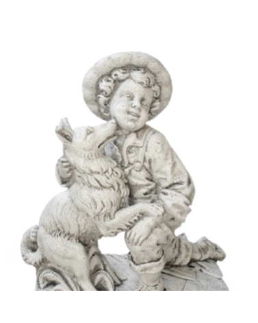 Statue de Jardin en Pierre Garçon avec son Chien