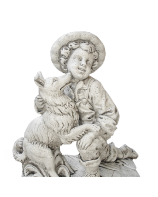 Statue de Jardin en Pierre Garçon avec son Chien H.78 cm