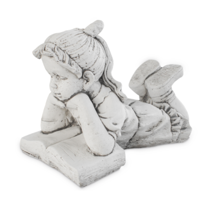 Statue de Jardin en Pierre Fille Lisant un Livre H.47 cm