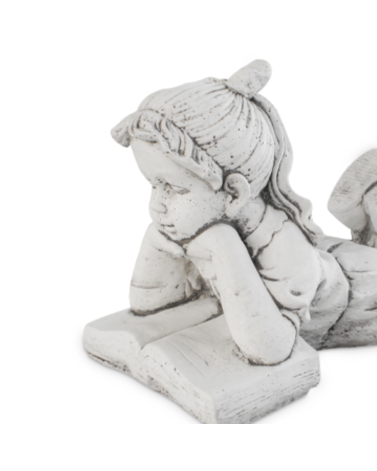 Statue de Jardin en Pierre Fille Lisant un Livre H.47 cm